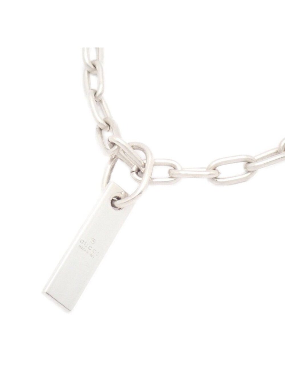 Gucci Plate Top Oval Chain Link Necklace 925 Sterling Silver